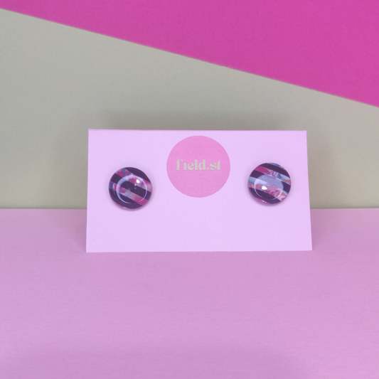 Shiny marbled pink and black striped studs