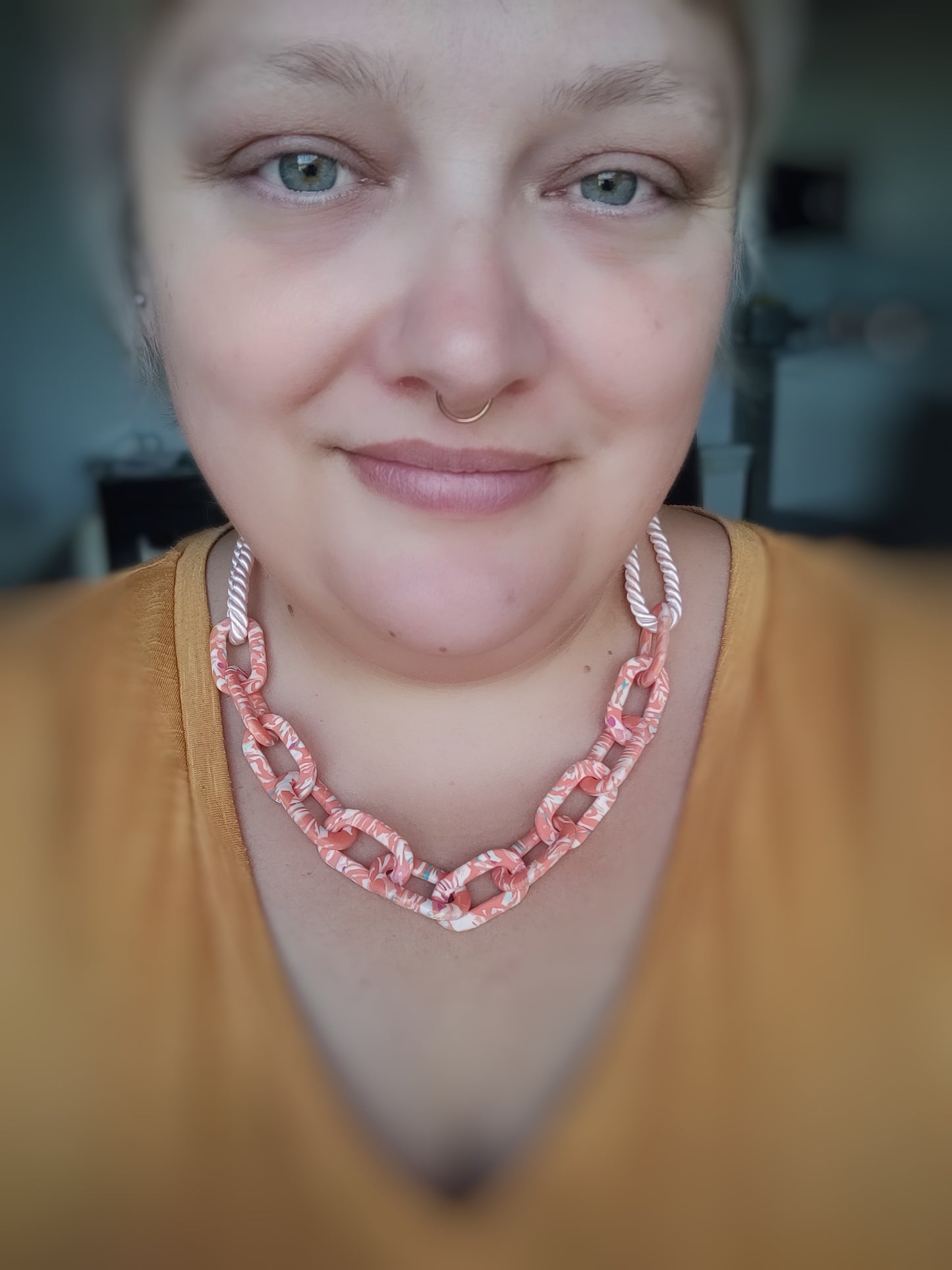 Orange and pink chain link necklace