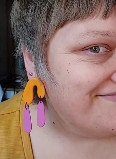 Yellow and purple colour block dangles