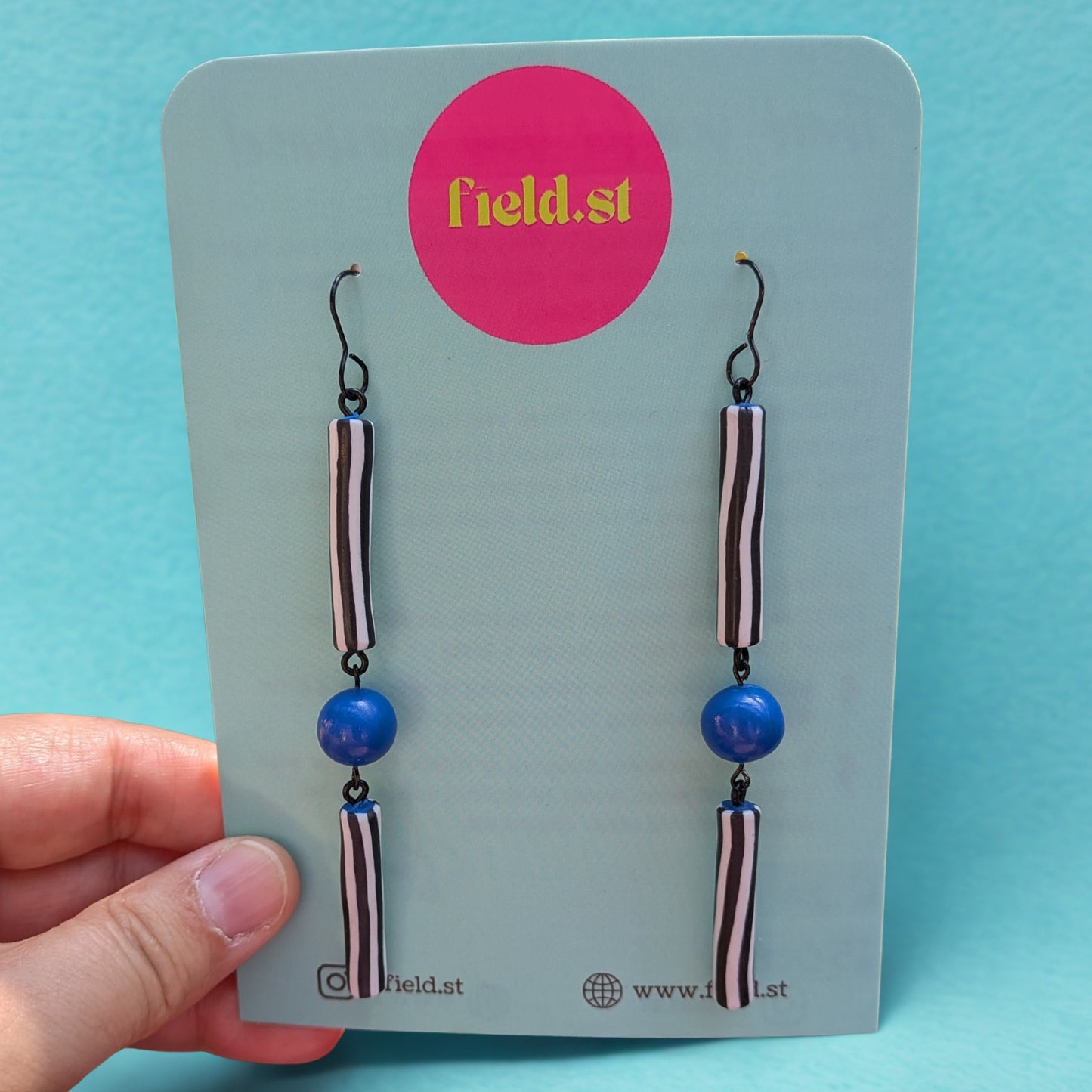 Blue Stripe Double Drop Earrings
