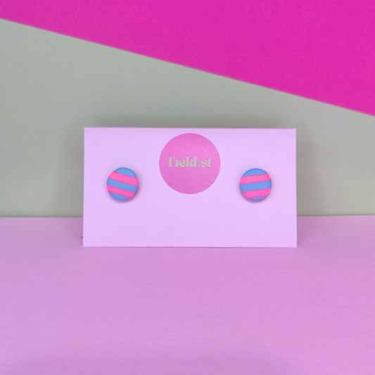 Pink and blue striped small studs