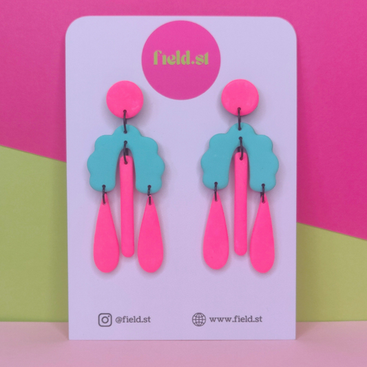 Pink and green cloud arch teardrop dangles