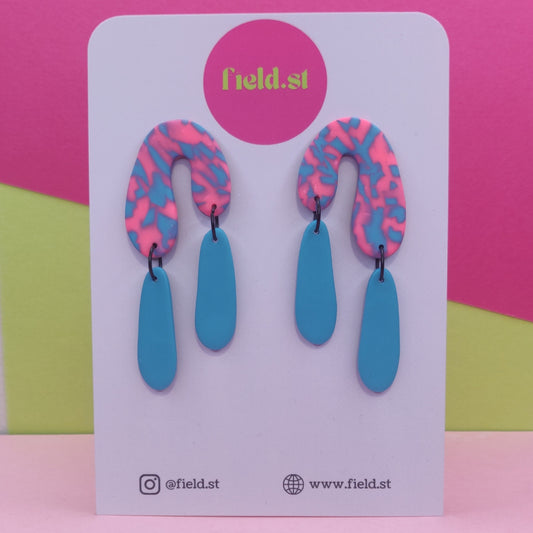 Neon pink and blue patterned dangles