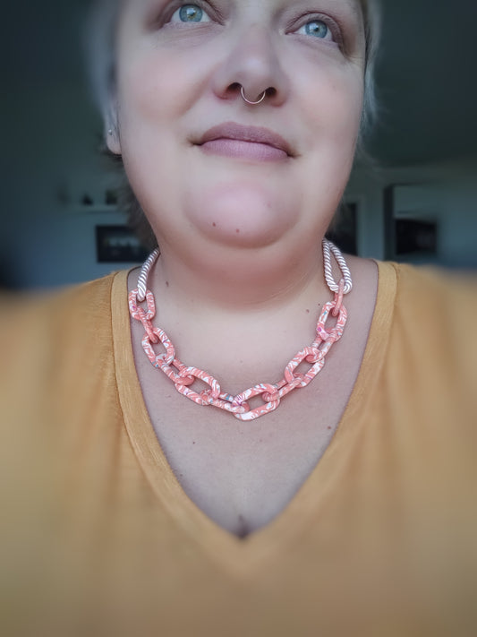 Orange and pink chain link necklace