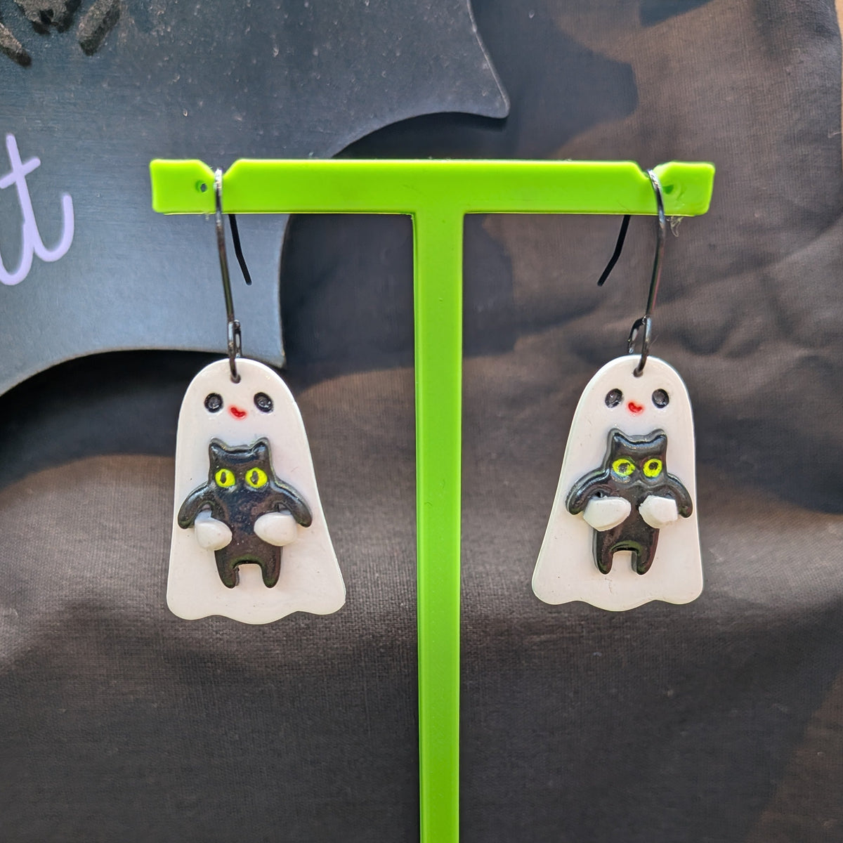 Ghostie earrings with black cats
