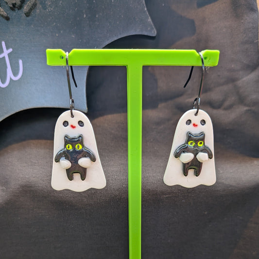 Ghostie earrings with black cats