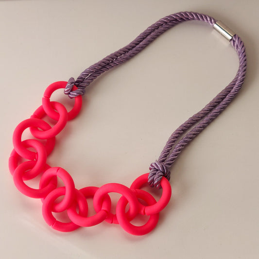 Chunky chain link necklace in neon pink