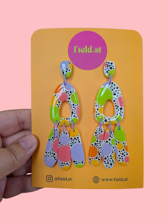 Rainbow Polka Dot Wiggles - Statement Earrings