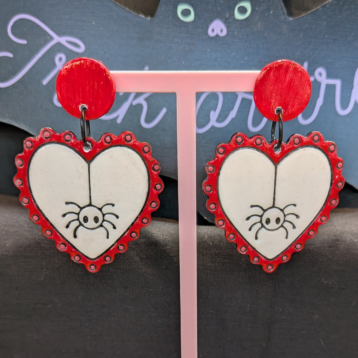 Spider heart earrings